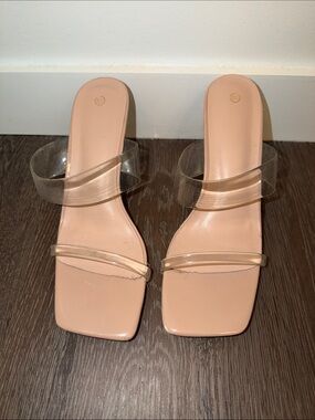 Clear Strap Nude Slide Heels - Women